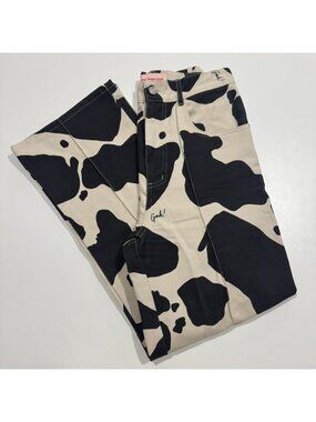 Lisa Says Gah Cow Print Robyn High-Waisted Straight Leg Jeans Size 27 EUC